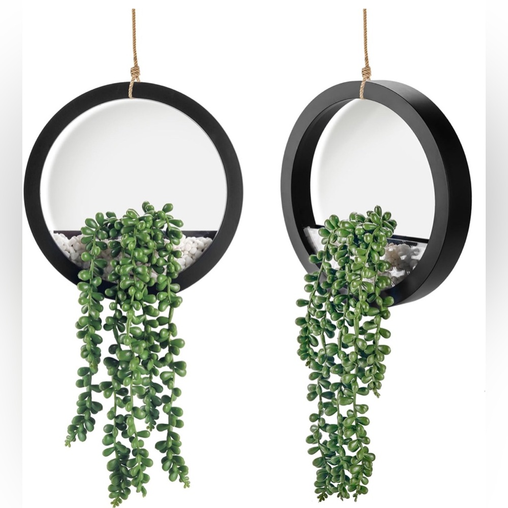 2 Pack Fake Plants Hanging Artificial Plants in Black Pots Boho
